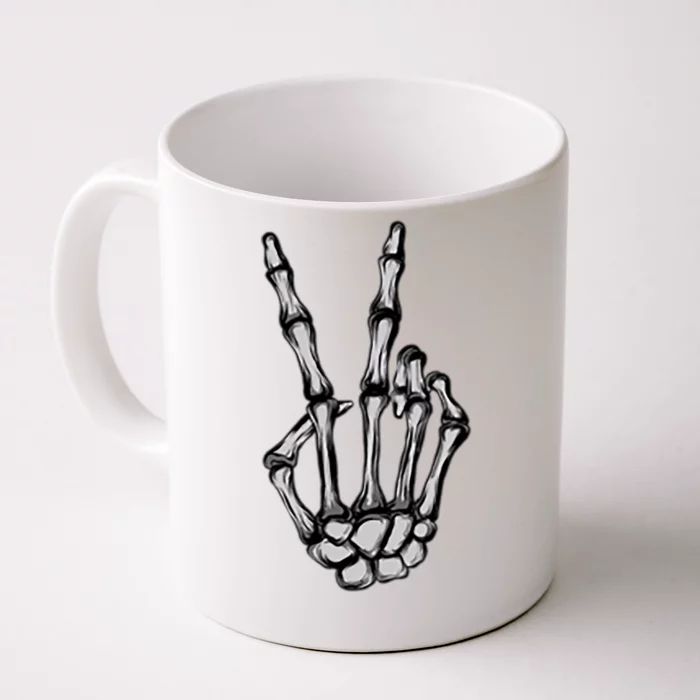 Skeleton Hand Peace Sign Funny Pocket Halloween Peace Lover Gift Front & Back Coffee Mug