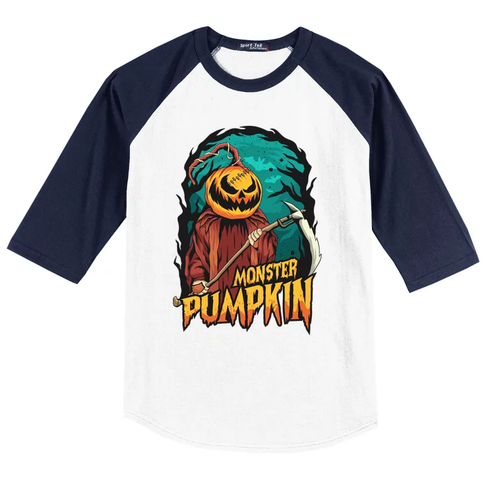 Spooky Halloween Pumpkin Graphic Baseball Sleeve Shirt