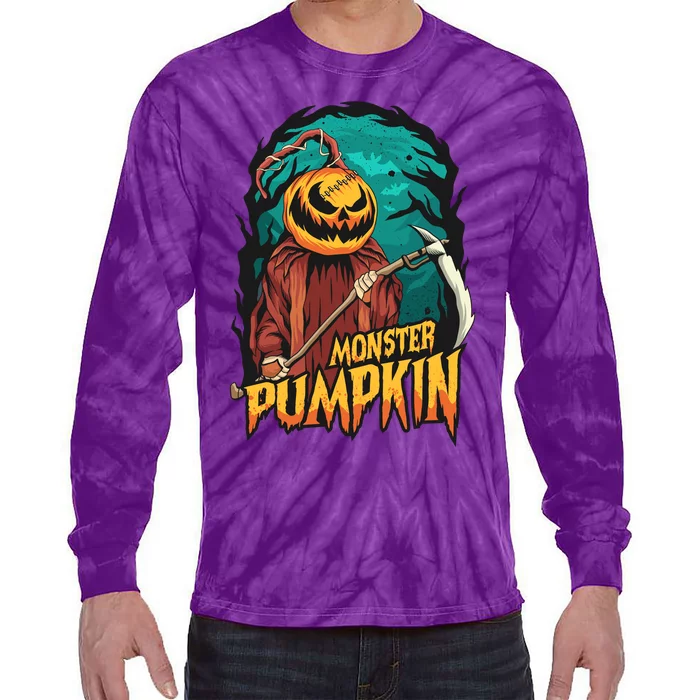 Spooky Halloween Pumpkin Graphic Tie-Dye Long Sleeve Shirt