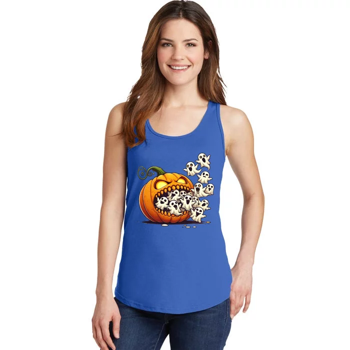 Scary Halloween Pumpkin Eating Ghosts Jackolantern Ghost Gift Ladies Essential Tank