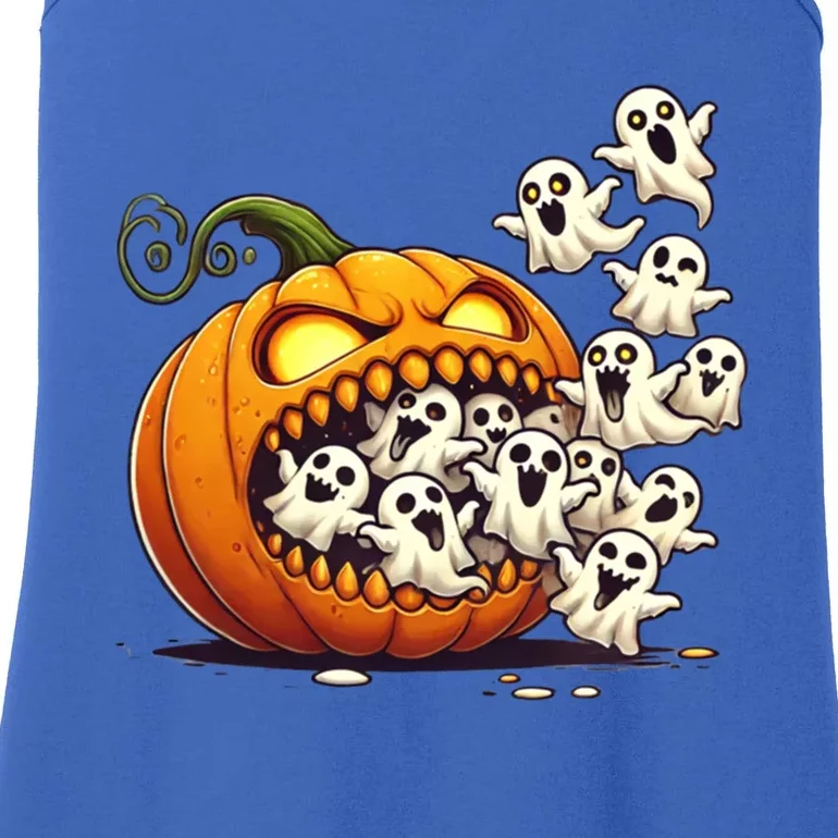 Scary Halloween Pumpkin Eating Ghosts Jackolantern Ghost Gift Ladies Essential Tank