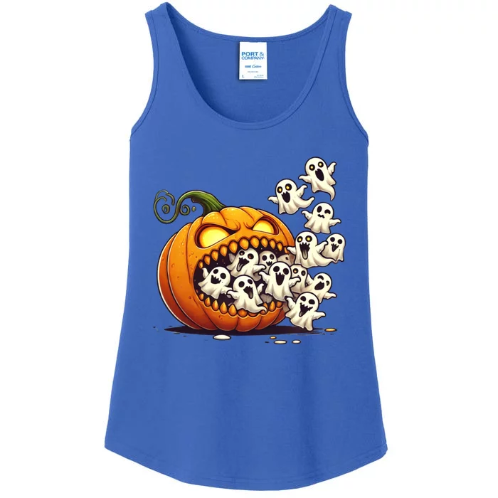 Scary Halloween Pumpkin Eating Ghosts Jackolantern Ghost Gift Ladies Essential Tank