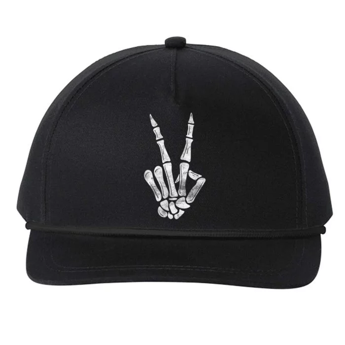 Skeleton Hand Peace Sign Retro Vintage Grunge Halloween Gift Snapback Five-Panel Rope Hat