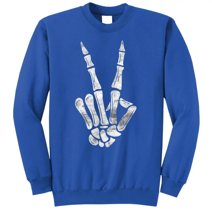 Skeleton Hand Peace Sign Retro Vintage Grunge Halloween Gift Tall Sweatshirt