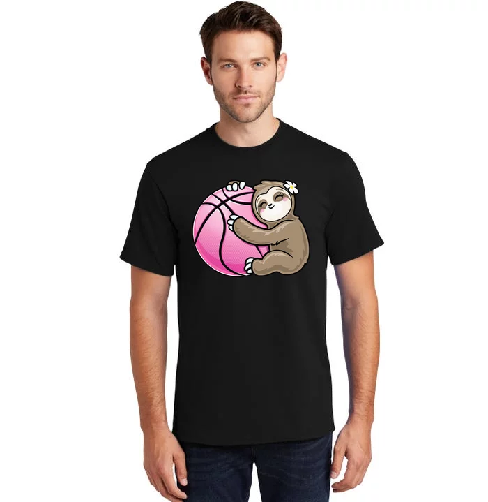 Sloth Hug Pink Ball Basketball Sports Lover Cute Tall T-Shirt