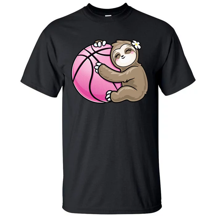 Sloth Hug Pink Ball Basketball Sports Lover Cute Tall T-Shirt