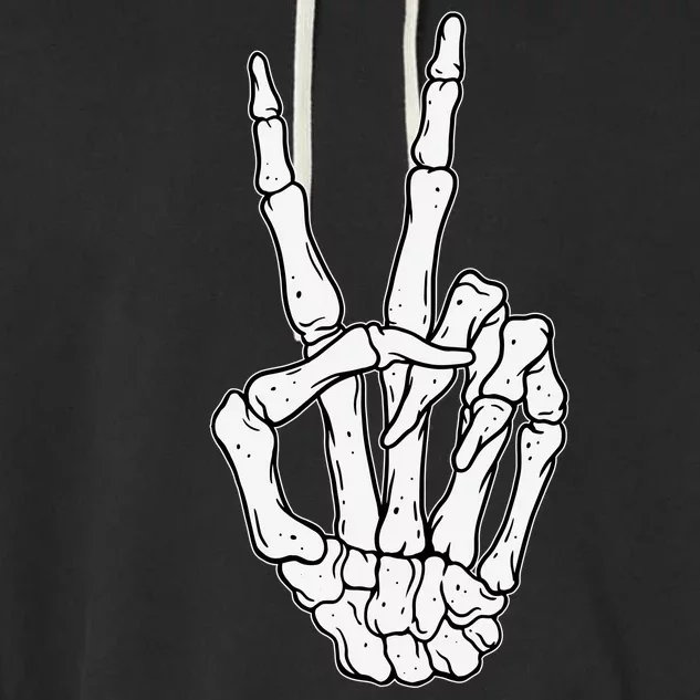 Skeleton Hand Peace Sign Bone Garment-Dyed Fleece Hoodie