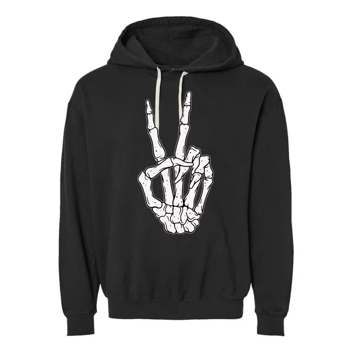 Skeleton Hand Peace Sign Bone Garment-Dyed Fleece Hoodie