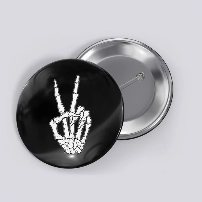 Skeleton Hand Peace Sign Bone Button