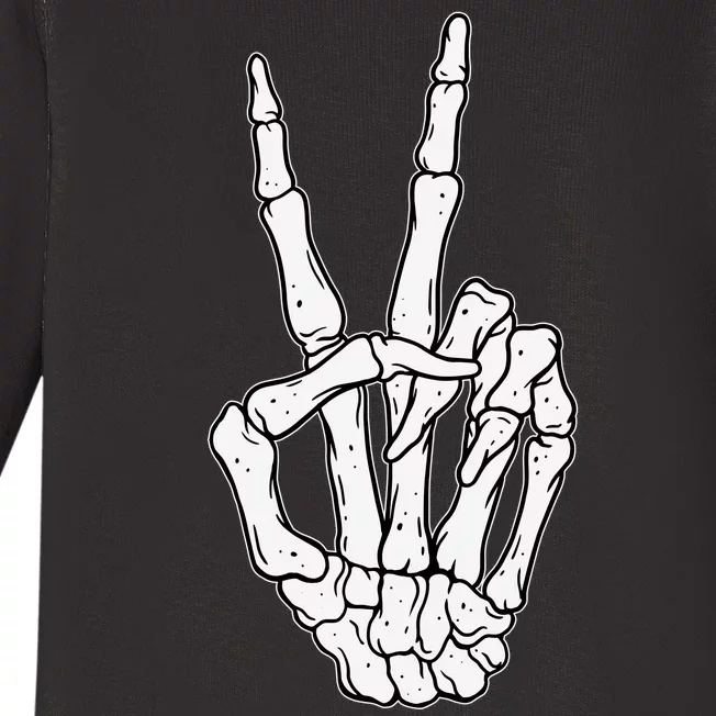 Skeleton Hand Peace Sign Bone Baby Long Sleeve Bodysuit