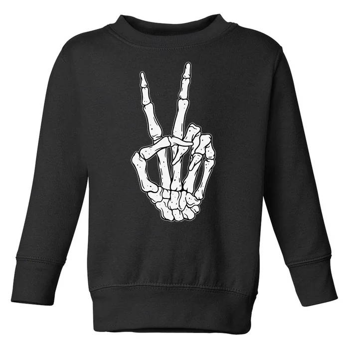 Skeleton Hand Peace Sign Bone Toddler Sweatshirt