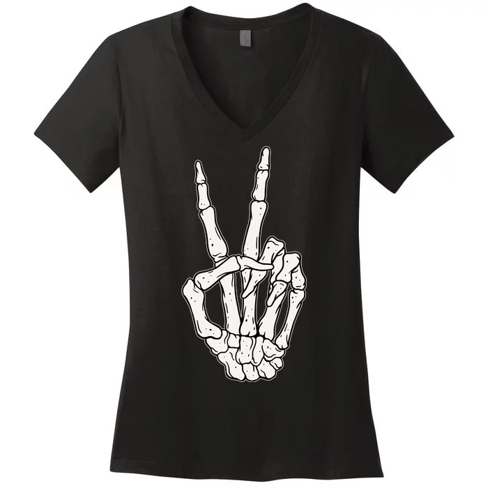 Skeleton Hand Peace Sign Bone Women's V-Neck T-Shirt