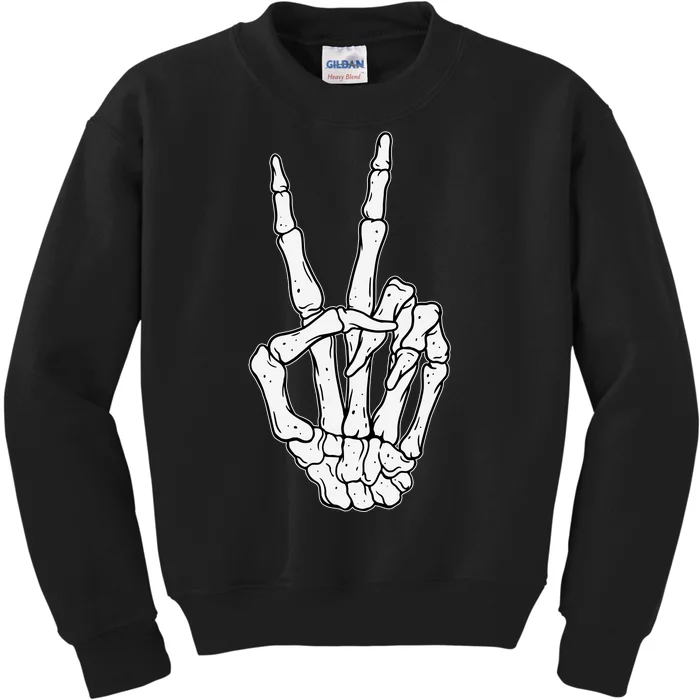 Skeleton Hand Peace Sign Bone Kids Sweatshirt