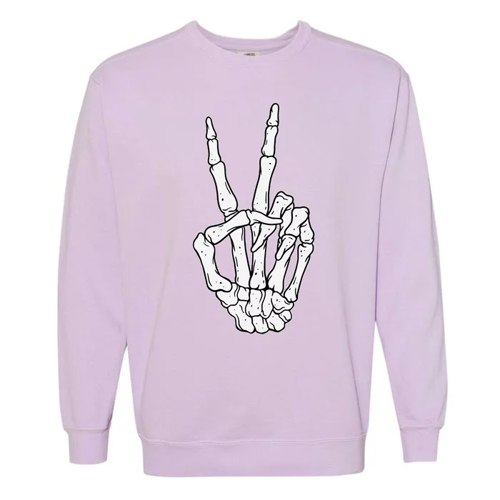 Skeleton Hand Peace Sign Bone Garment-Dyed Sweatshirt