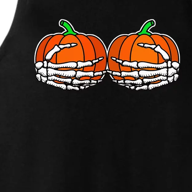 Spooky Halloween Pumpkin with Skeleton Hand Design Ladies Tri-Blend Wicking Tank