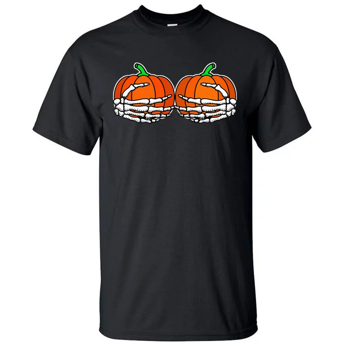 Spooky Halloween Pumpkin with Skeleton Hand Design Tall T-Shirt