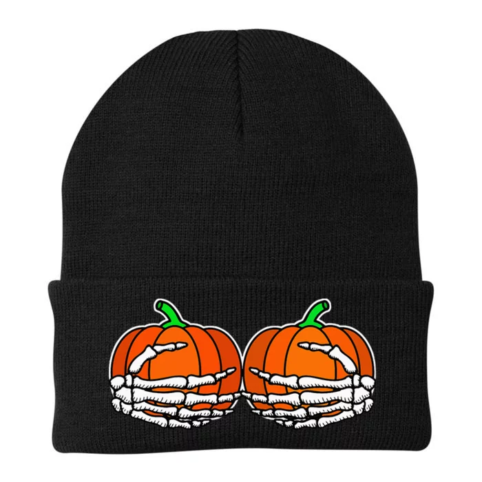 Spooky Halloween Pumpkin with Skeleton Hand Design Knit Cap Winter Beanie