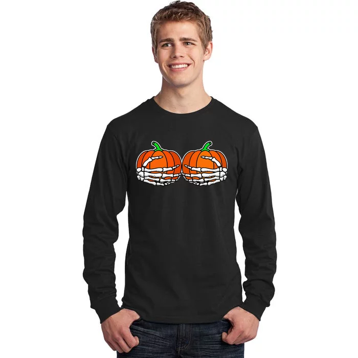 Spooky Halloween Pumpkin with Skeleton Hand Design Tall Long Sleeve T-Shirt