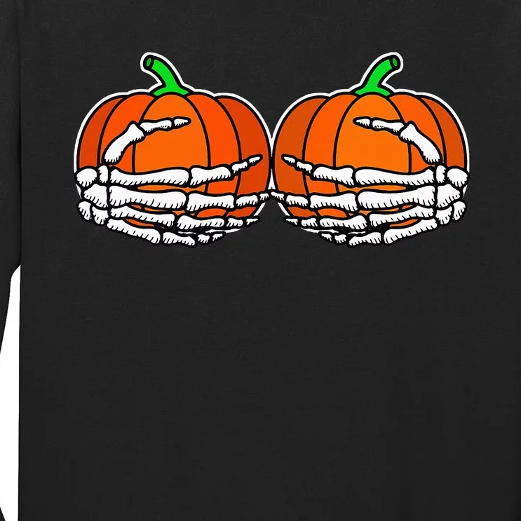 Spooky Halloween Pumpkin with Skeleton Hand Design Tall Long Sleeve T-Shirt