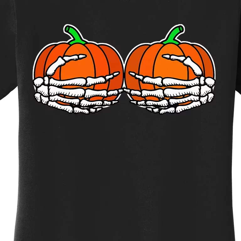 Spooky Halloween Pumpkin with Skeleton Hand Design Women's T-Shirt