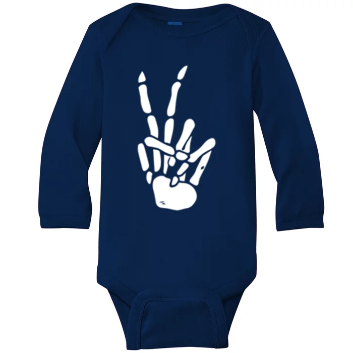 Skeleton Hand Peace Sign Bones Great Gift Baby Long Sleeve Bodysuit