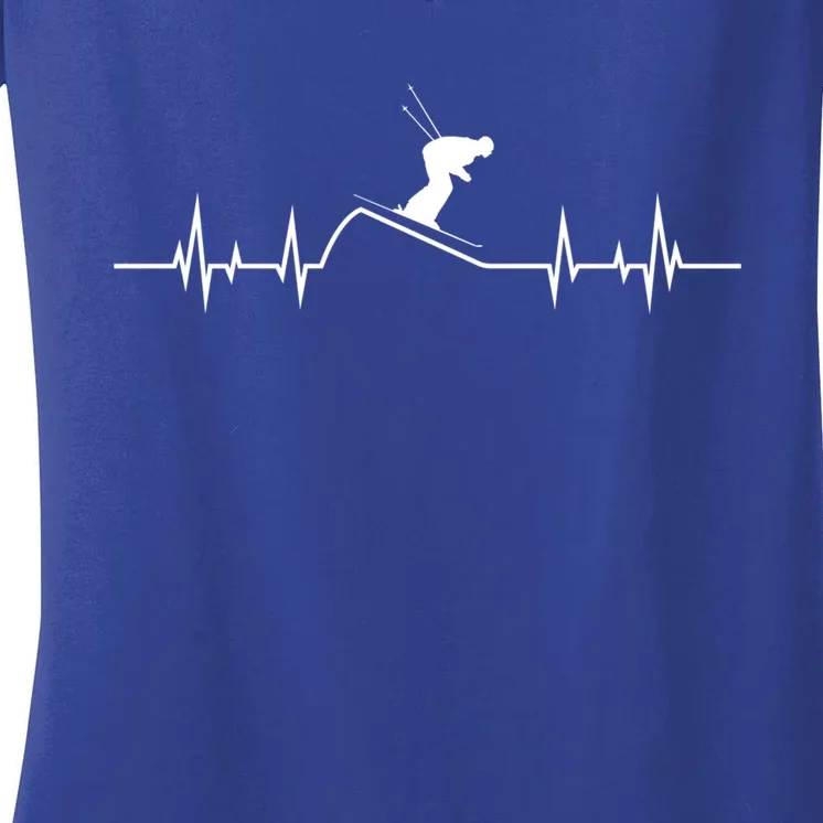 Skier Heartbeat Pulse Mountains Ski Sport Skiing Skiing Meaningful Gift Women's V-Neck T-Shirt