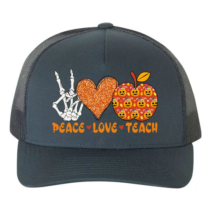 Skeleton Hand Peace Love Teach Heart Pumpkin Cool Gift Yupoong Adult 5-Panel Trucker Hat