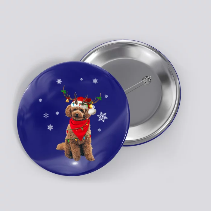 Santa Hat Poodle Reindeer Tree Light Christmas Dog Lover Meaningful Gift Button