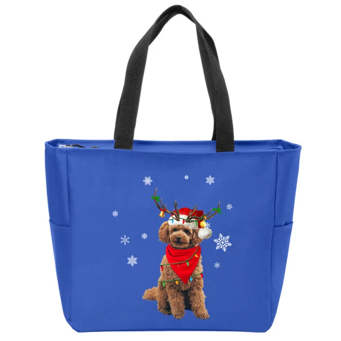 Santa Hat Poodle Reindeer Tree Light Christmas Dog Lover Meaningful Gift Zip Tote Bag