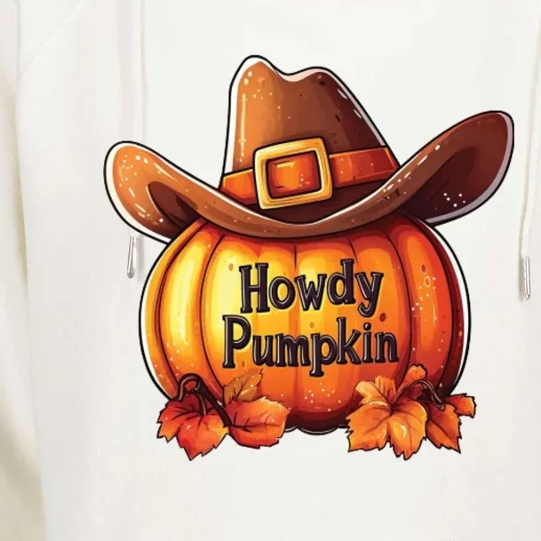 Spooky Howdy Pumpkin Halloween Cowboy Womens Funnel Neck Pullover Hood