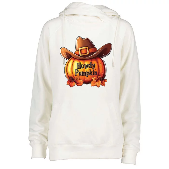 Spooky Howdy Pumpkin Halloween Cowboy Womens Funnel Neck Pullover Hood