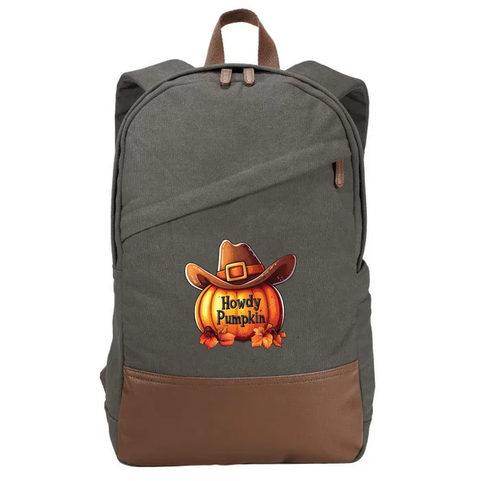 Spooky Howdy Pumpkin Halloween Cowboy Cotton Canvas Backpack