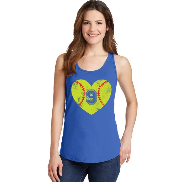 Softball Heart Player #9 Softball Mom Dad Varsity Team Gift Ladies Essential Tank