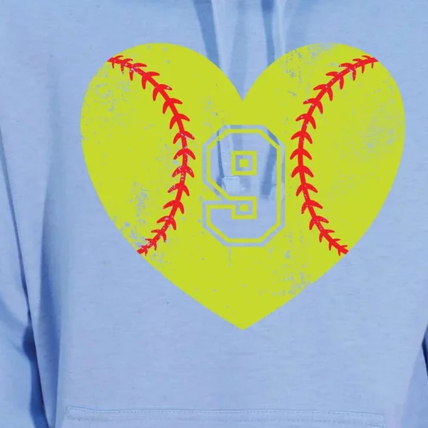 Softball Heart Player #9 Softball Mom Dad Varsity Team Gift Unisex Surf Hoodie