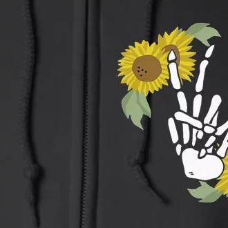 Skeleton Hand Peace Sign Bones Sunflower Full Zip Hoodie