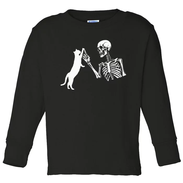 Skeleton Hand Playing Cat Funny Halloween Costume Skull Toddler Long Sleeve Shirt