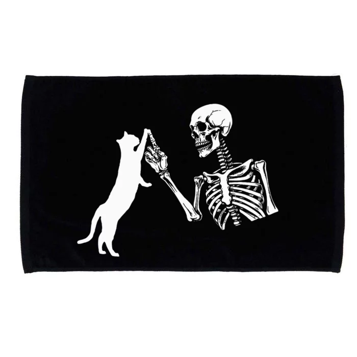 Skeleton Hand Playing Cat Funny Halloween Costume Skull Microfiber Hand Towel