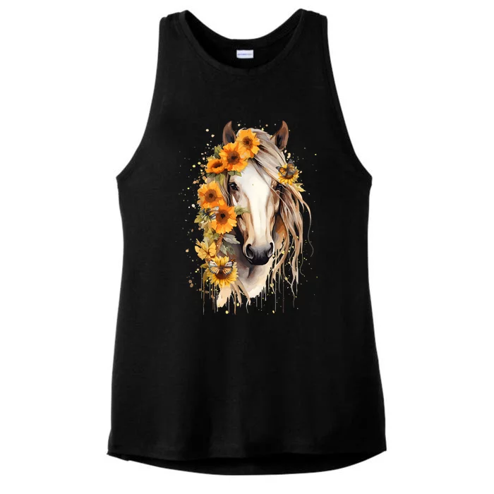 Sunflower Horse Portrait Cowgirl Equestrian Horseback Riding Ladies Tri-Blend Wicking Tank