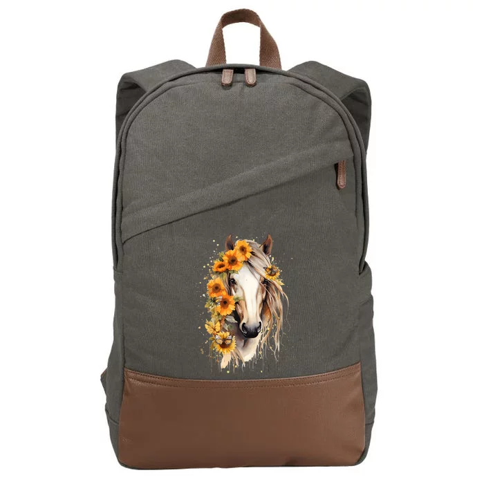 Sunflower Horse Portrait Cowgirl Equestrian Horseback Riding Cotton Canvas Backpack