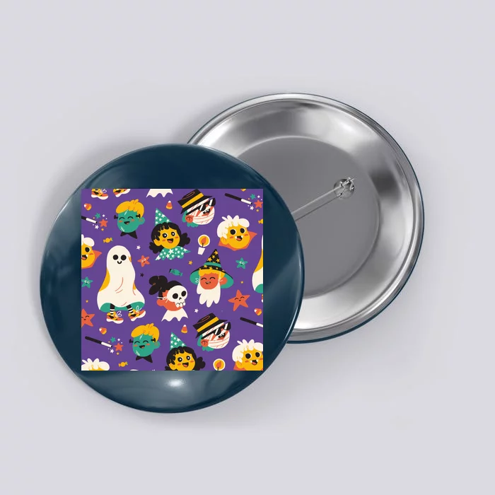 Spooky Halloween Pattern Cartoon Button