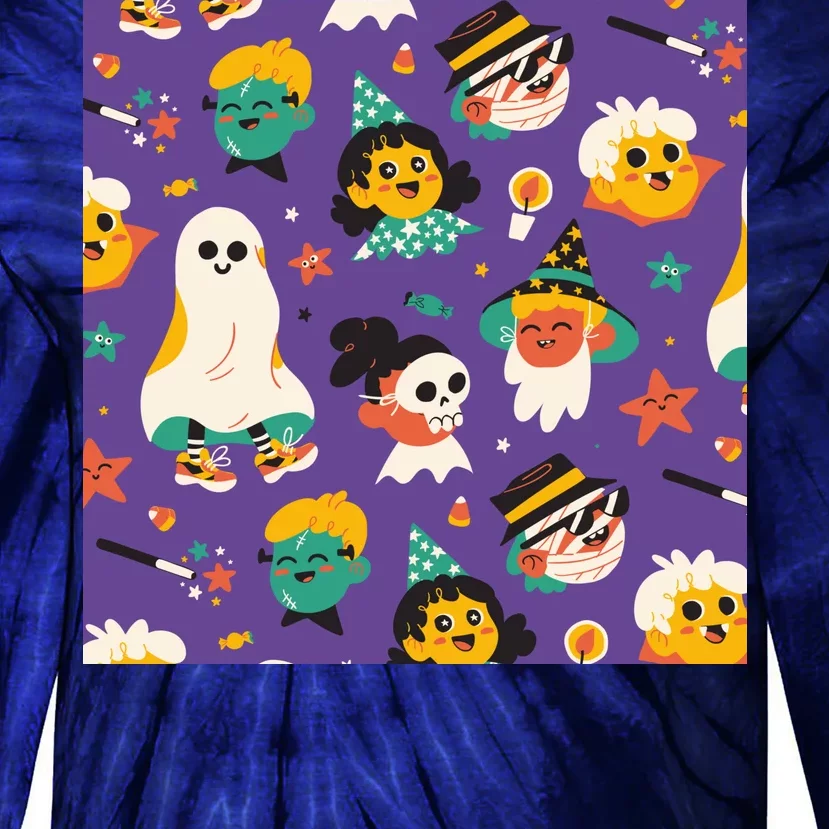 Spooky Halloween Pattern Cartoon Tie-Dye Long Sleeve Shirt