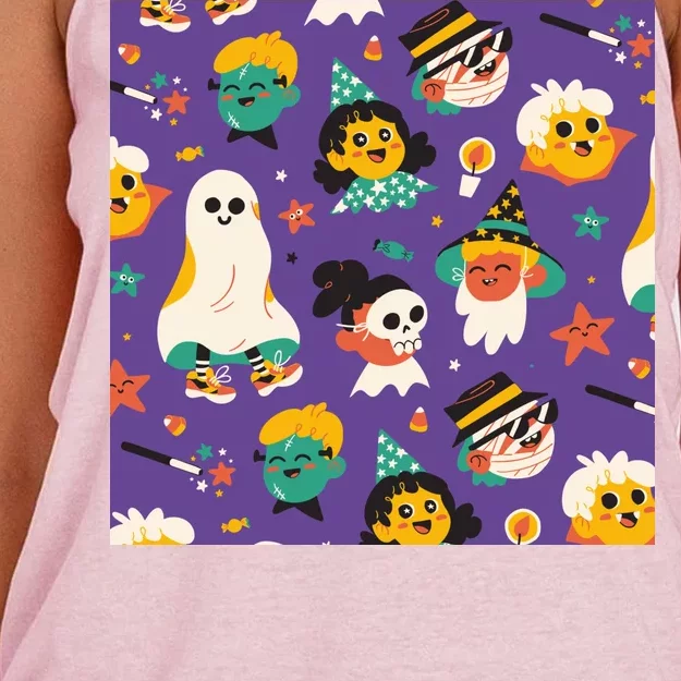 Spooky Halloween Pattern Cartoon Women's Knotted Racerback Tank