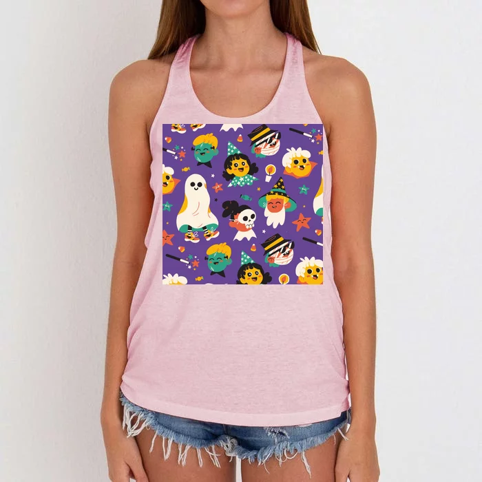 Spooky Halloween Pattern Cartoon Women's Knotted Racerback Tank