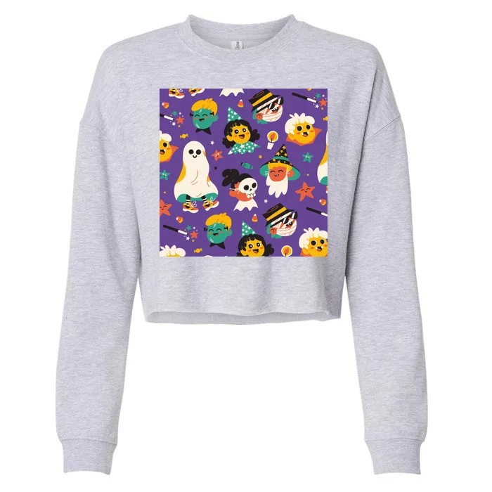 Spooky Halloween Pattern Cartoon Cropped Pullover Crew