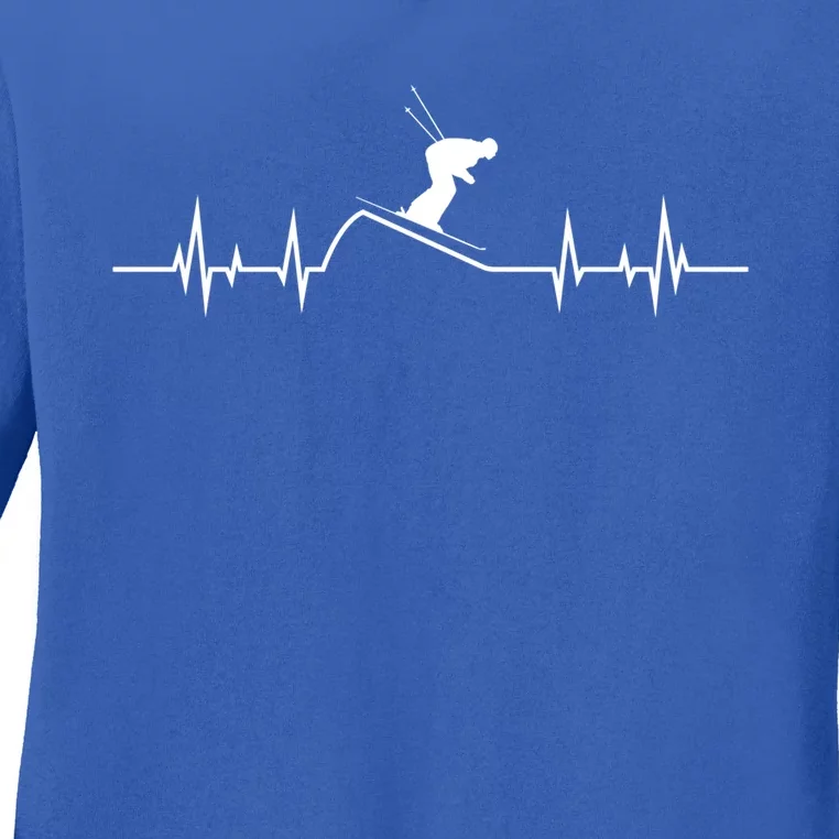 Skier Heartbeat Pulse Mountains Ski Sport Skiing Skiing Gift Ladies Long Sleeve Shirt