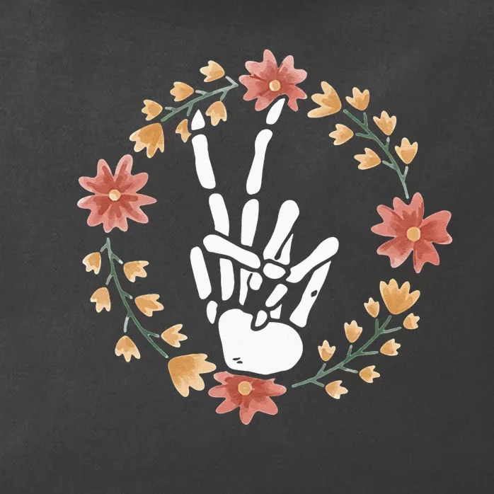 Skeleton Hand Peace Sign Bones Flowers Zip Tote Bag