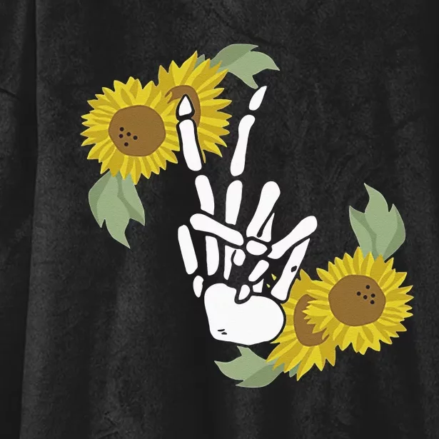 Skeleton Hand Peace Sign Bones Sunflower Hooded Wearable Blanket