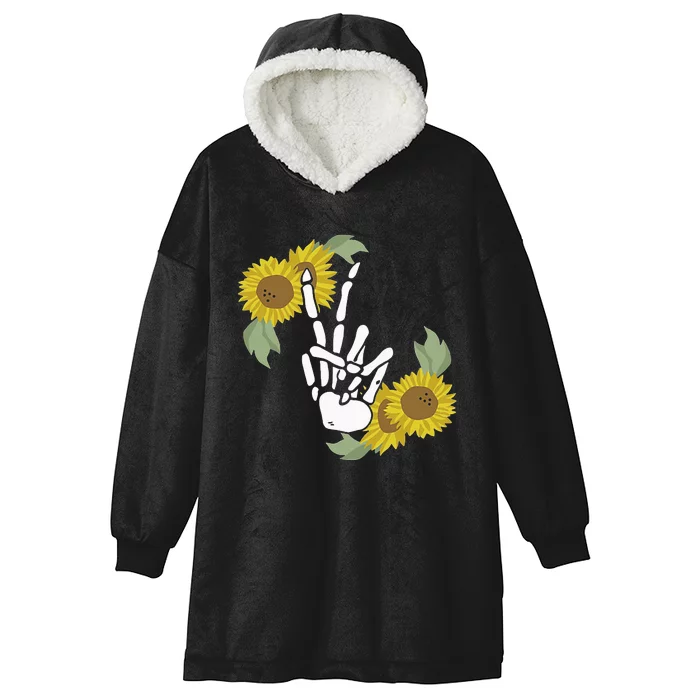 Skeleton Hand Peace Sign Bones Sunflower Hooded Wearable Blanket