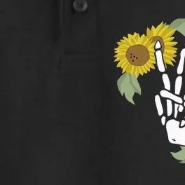 Skeleton Hand Peace Sign Bones Sunflower Dry Zone Grid Performance Polo