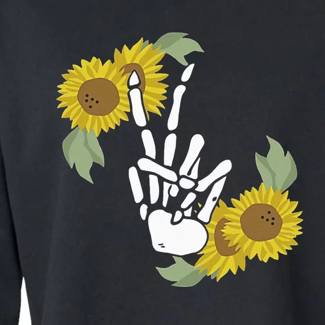 Skeleton Hand Peace Sign Bones Sunflower Cropped Pullover Crew